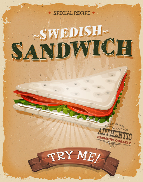 swedish sandwich poster template retro vector