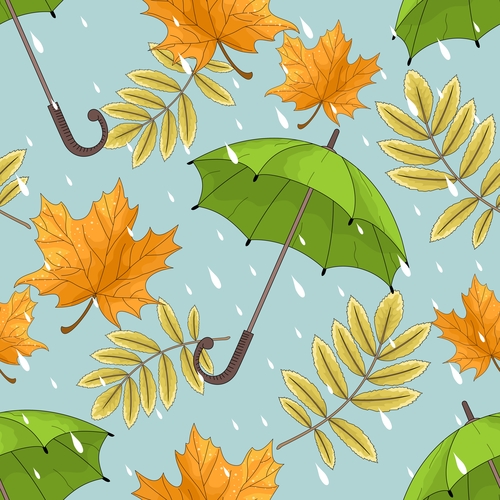 umbrella with autumn leaves vector seamless pattern