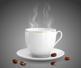 white coffee cup with coffee bean vectors material