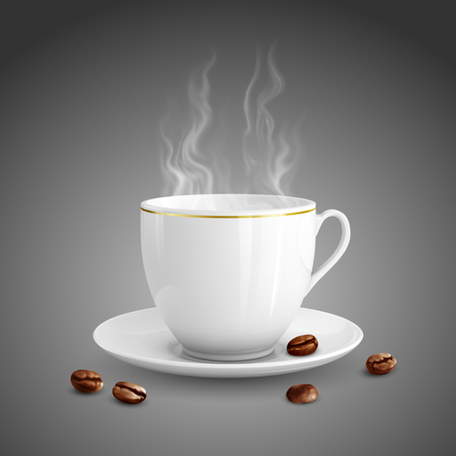 white coffee cup with coffee bean vectors material
