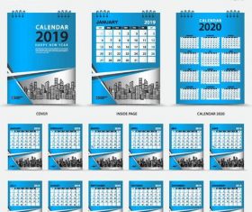 2019 Desk calendar template blue styles vector