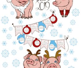 2019 calendar cover with funny pig vector 01