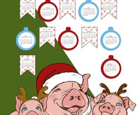 2019 calendar cover with funny pig vector 02