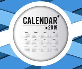 2019 calendar template with blue abstract background vector