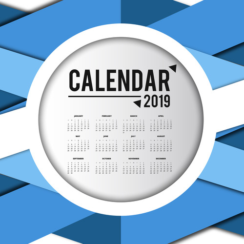 2019 calendar template with blue abstract background vector