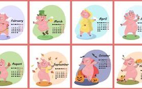 2019 calendar template with cartoon pig vector