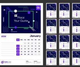 2019 calendar template with photo frame vector
