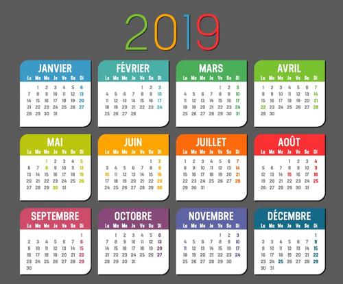 2019 cards calendar template vector 01
