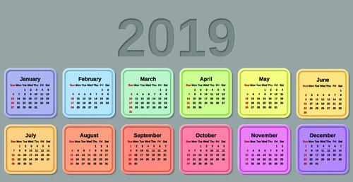 2019 cards calendar template vector 02