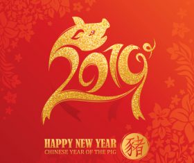 2019 chinese year of the pig red background vector 01