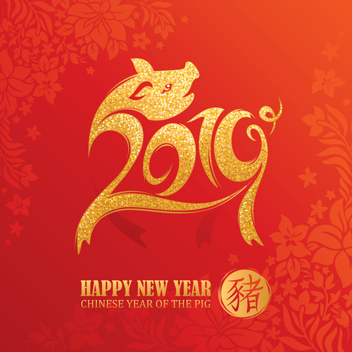 2019 chinese year of the pig red background vector 01
