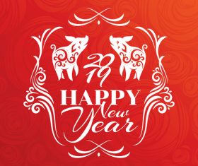 2019 chinese year of the pig red background vector 02