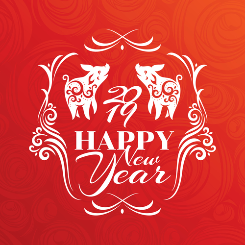 2019 chinese year of the pig red background vector 02