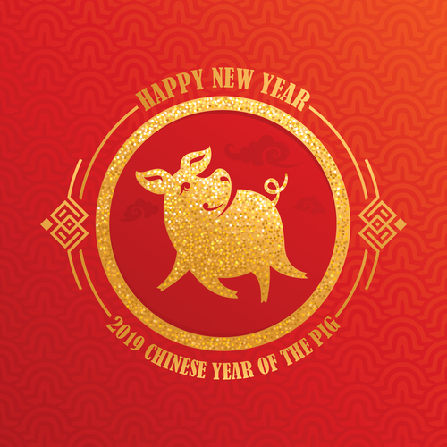2019 chinese year of the pig red background vector 03