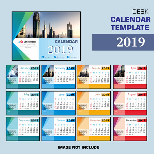 2019 company desk calendar template vector 01