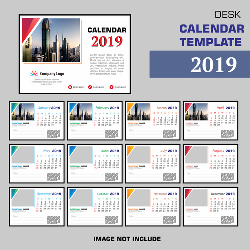 2019 company desk calendar template vector 02