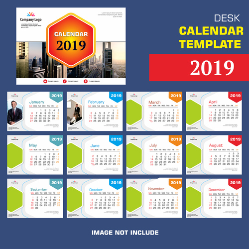 2019 company desk calendar template vector 03
