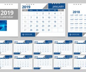 2019 desk calendar template vector design 01
