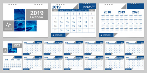 2019 desk calendar template vector design 01