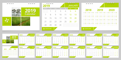 2019 desk calendar template vector design 02