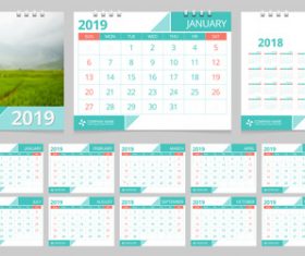 2019 desk calendar template vector design 03