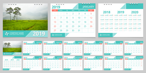 2019 desk calendar template vector design 03