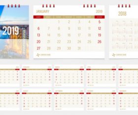2019 desk calendar template vector design 04
