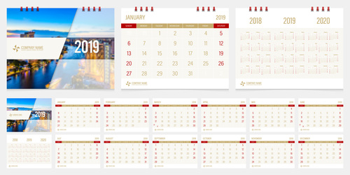 2019 desk calendar template vector design 04
