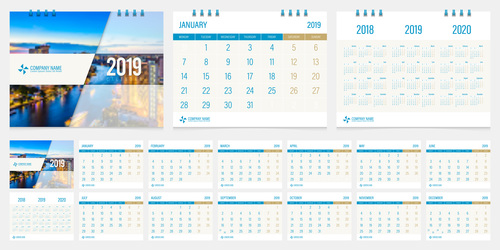 2019 desk calendar template vector design 05
