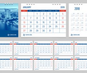 2019 desk calendar template vector design 06