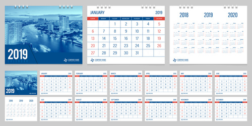 2019 desk calendar template vector design 06