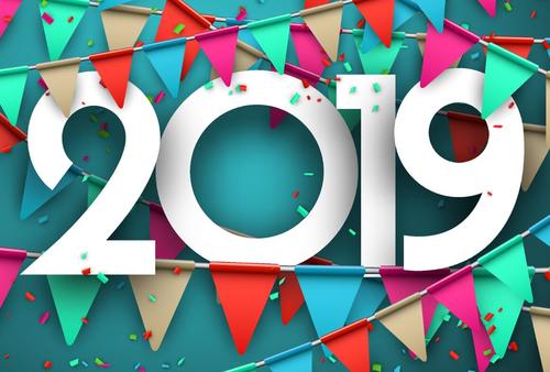 2019 new year background with colored flag vectors