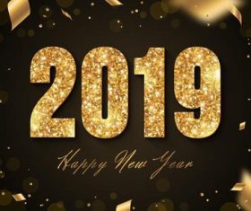 2019 new year background with golden decor vector