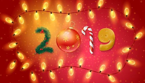 2019 new year background with light bulb frame vector