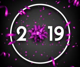 2019 new year background with purple ribbon vector