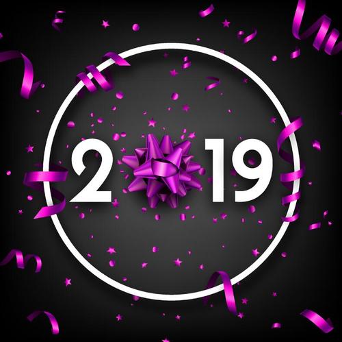 2019 new year background with purple ribbon vector