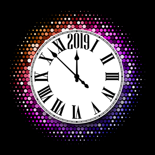 2019 New Year Clock Background Vector 01 Free Download