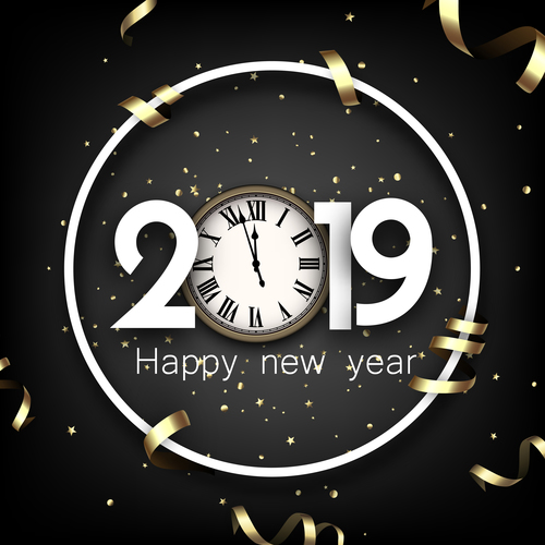 2019 new year clock background vector 02