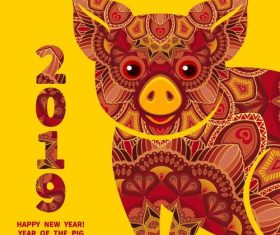 2019 new year design with floral pig vector