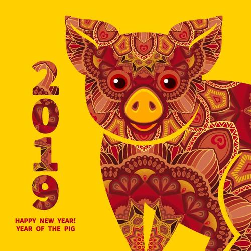 2019 new year design with floral pig vector
