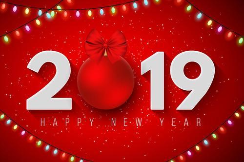 2019 new year design with red background vector