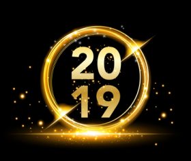 2019 new year golden decor with black backgorund vector 01