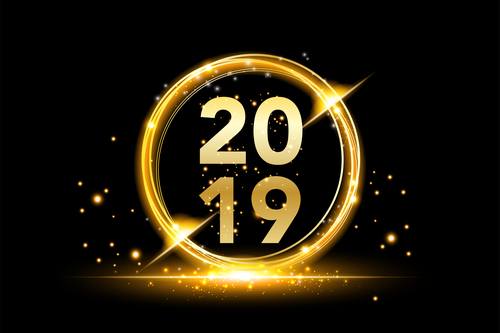 2019 new year golden decor with black backgorund vector 01