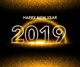 2019 new year golden decor with black backgorund vector 02