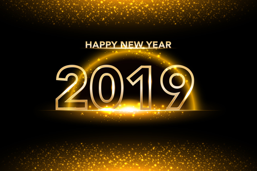 2019 new year golden decor with black backgorund vector 02