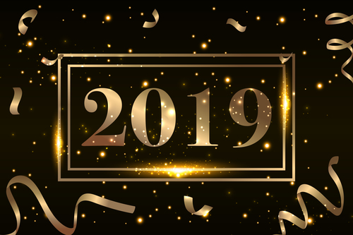 2019 new year golden decor with black backgorund vector 03