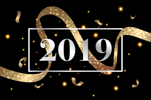2019 new year golden decor with black backgorund vector 04
