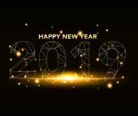 2019 new year golden decor with black backgorund vector 05