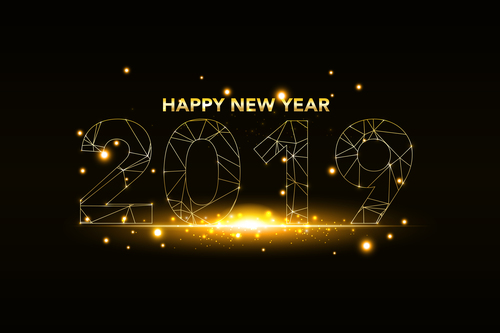 2019 new year golden decor with black backgorund vector 05