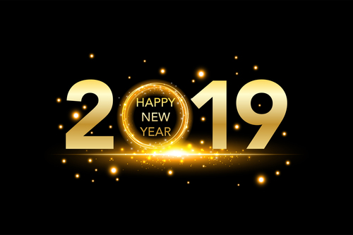 2019 new year golden decor with black backgorund vector 06